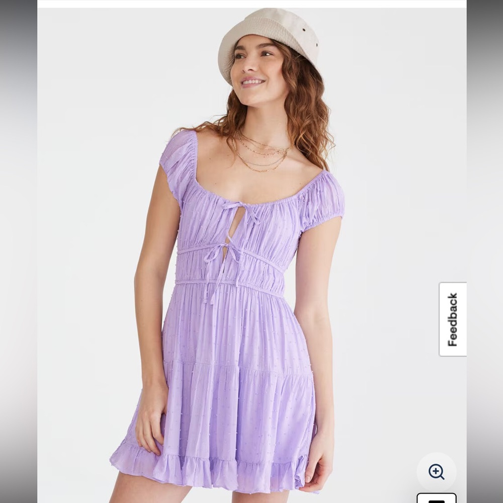 Lavender New With Tag Scoop-Neck Swiss Dot Fit & Flare Dress - Size Large
